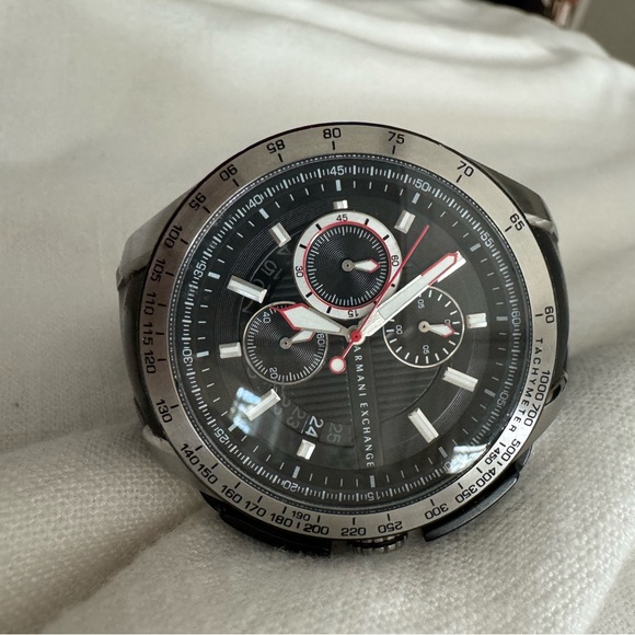 Armani Exchange Chronograph Black Dial Black Silicone Rubber Mens Watch AX1400 - Picture 3 of 6